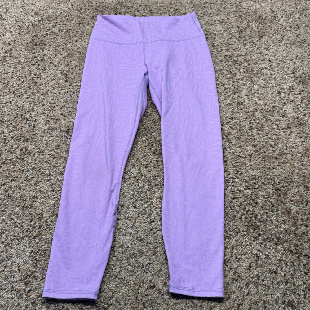Fabletics PowerHold High Waisted Lavender Purple Wordmark‎ Leggings Womens Small
